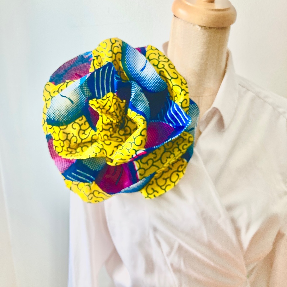 Large Fabric Flower Brooch Yellow Ankara Print